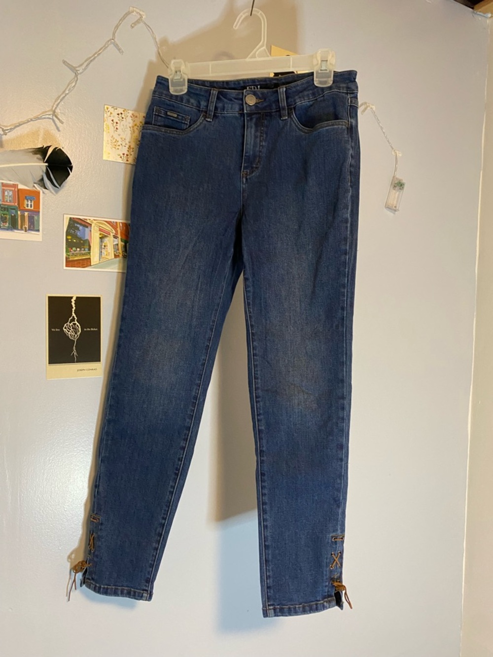 EDJ Dark Blue Skinny Jeans with Ankle Lace-Up Detail